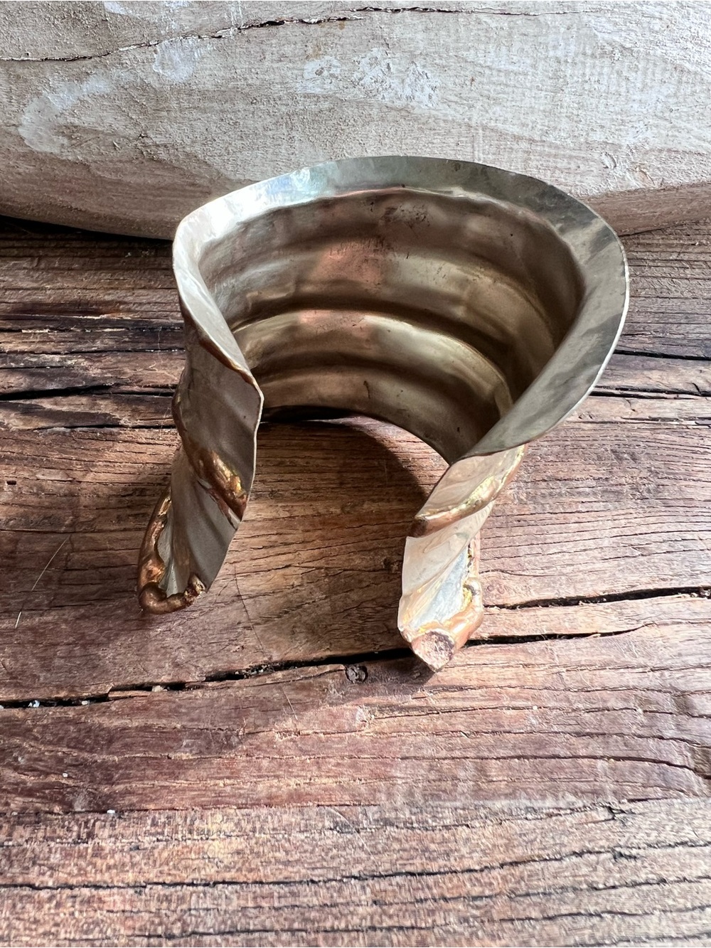 Massive Hand-Hammered Metal Cuff Bracelet in Mixed Metals - Picture 3 of 5